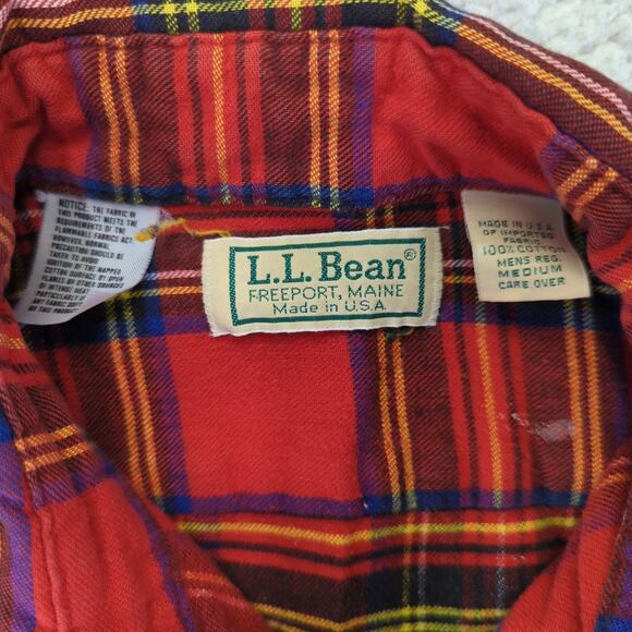 LL Bean Red Plaid Flannel Button-down Shirt Men's Medium Made in USA 100% Cotton - Picture 9 of 9